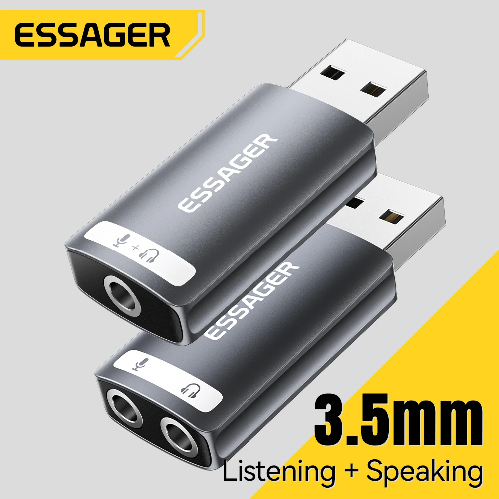 Essager Karta dźwiękowa USB Zewnętrzna mini karta dźwiękowa Interfejs USB do 3,5 mm Stereofoniczny adapter… Essager Karta dźwiękowa USB Zewnętrzna mini karta dźwiękowa Interfejs USB do 3,5 mm Stereofoniczny adapter…