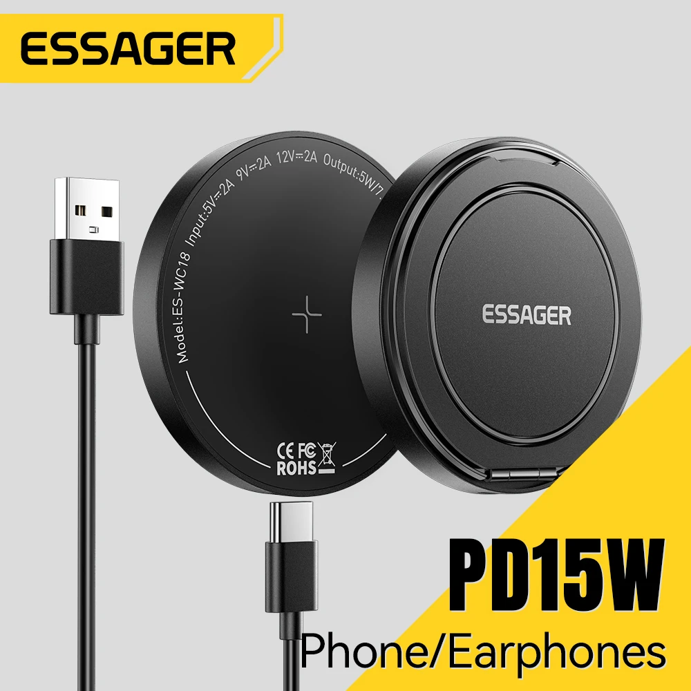 Essager Magnetic 15W Bezprzewodowa ładowarka Stojak do szybkiego ładowania iPhone 15 14 Airpods USB do Typec…