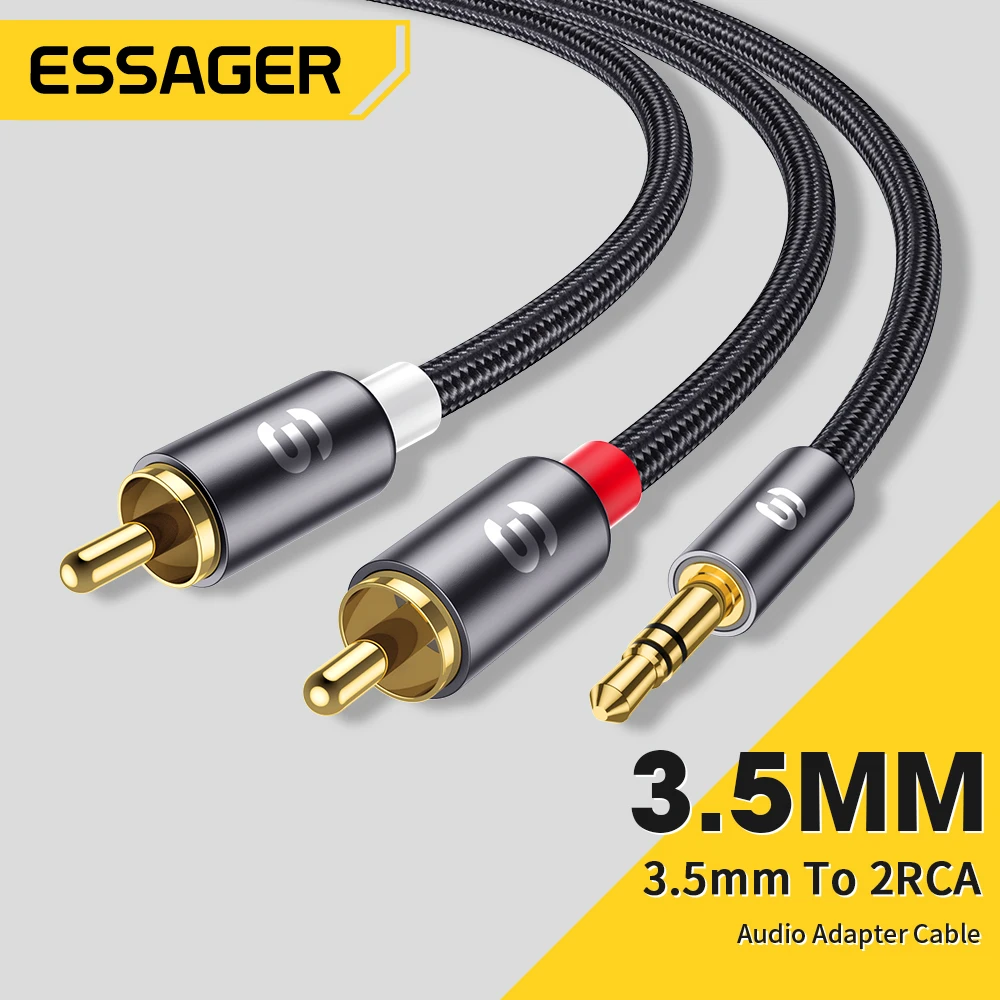 Essager RCA Audio Cable Stereo 3.5mm to 2RCA Cable Male to Female AUX RCA Jack Y Splitter For Amplifier Audio…