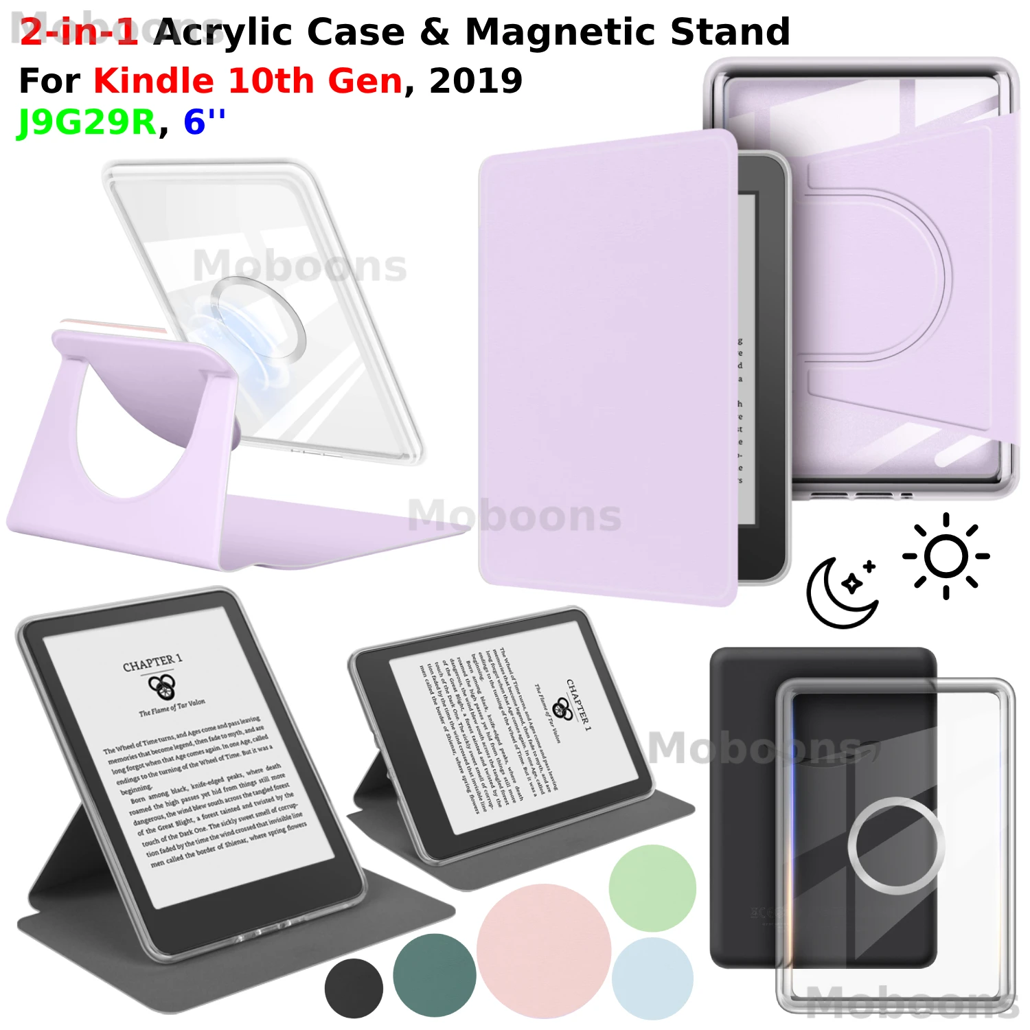 Etui 360 do Kindle 10. generacji ° Obrotowe etui akrylowe 2 w 1 z odłączaną podstawką magnetyczną 6” 2019…