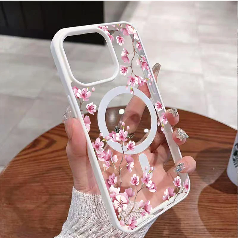 Etui magnetyczne na telefon iPhone 17 16 15 14 13 12 Pro Max 11 16 Plus 16E 17Air z eleganckim kwiatowym…