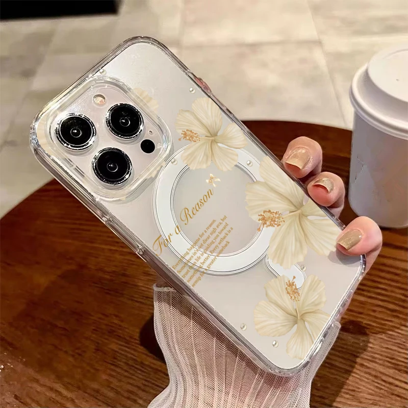 Etui magnetyczne na telefon z motywem kwiatów, lilii i orchidei, przezroczyste, do iPhone 17 Pro 16 15 14 13…