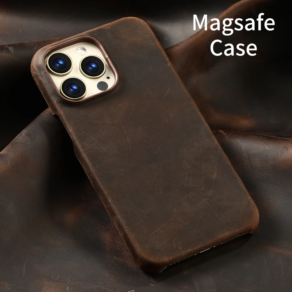 Etui Magsafe do iPhone’a 17 Air 16 15 Pro Max Retro Luxury z prawdziwej skóry licowej, olejowanej, z efektem…