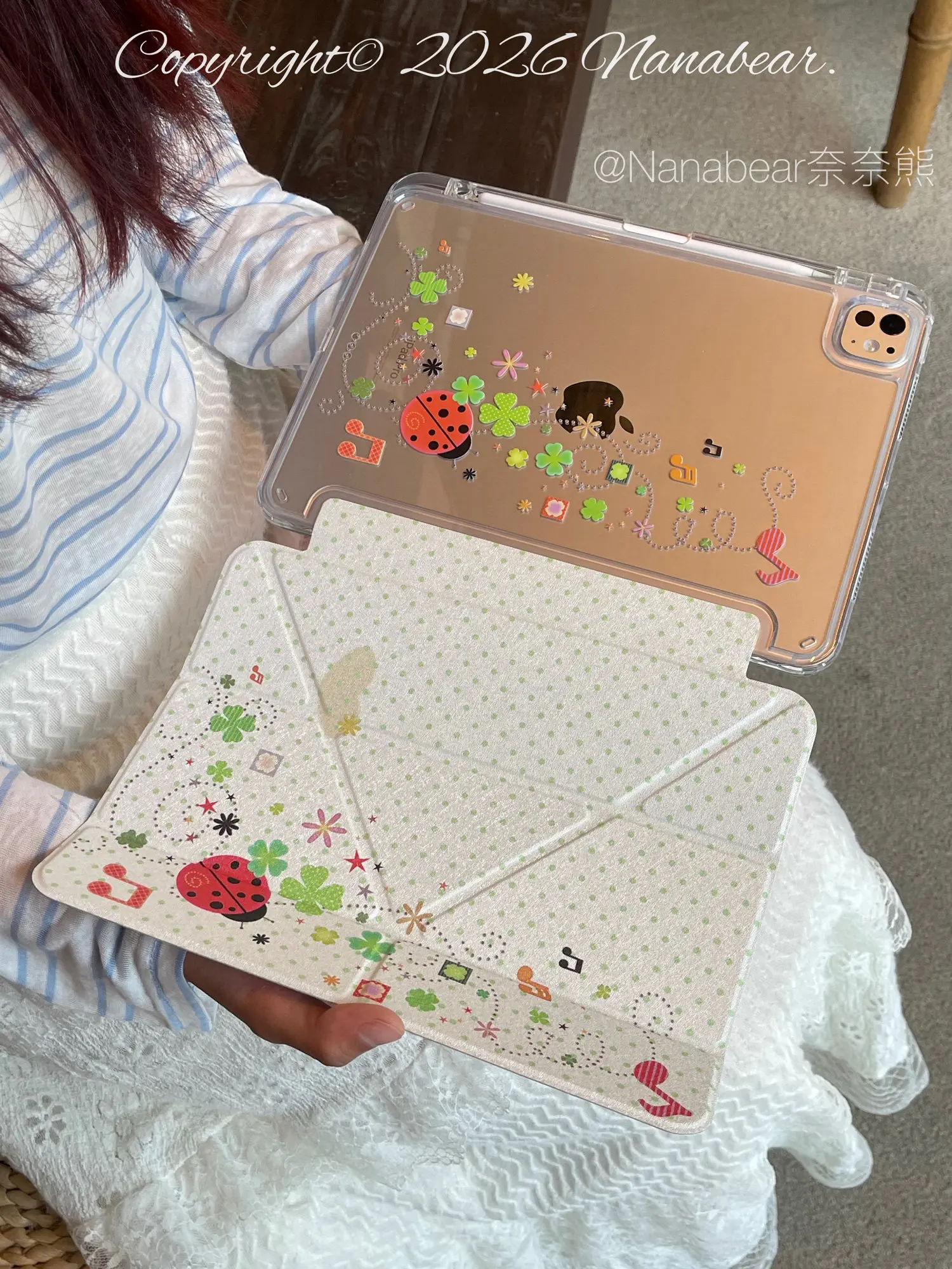 Etui na tablet Ins Lucky Four Leaf Clover Ladybug Y2K do iPad Pro 13 11. generacji M5 M4 12.9 A16 10 8 7 9.… Etui na tablet Ins Lucky Four Leaf Clover Ladybug Y2K do iPad Pro 13 11. generacji M5 M4 12.9 A16 10 8 7 9.…