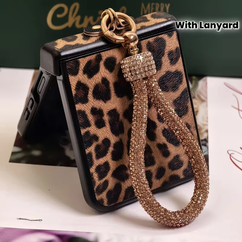 Etui na telefon Samsung Flip 8 7 7 FE, 6, Flip 5, Flip 4, Flip 3 5G z imitacją skóry leoparda i paskiem z… Etui na telefon Samsung Flip 8 7 7 FE, 6, Flip 5, Flip 4, Flip 3 5G z imitacją skóry leoparda i paskiem z…