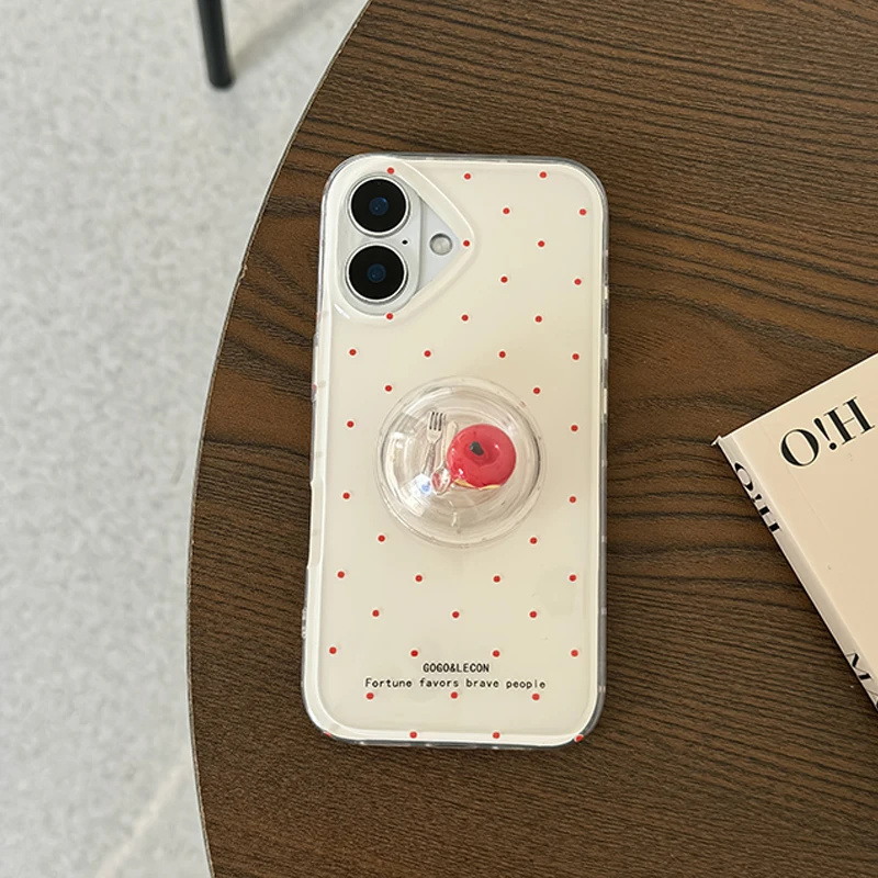 Etui na telefon w kolorze czerwonym w kropki z motywem litery i jabłka, z uchwytem na sztućce, do iPhone 17 16… Etui na telefon w kolorze czerwonym w kropki z motywem litery i jabłka, z uchwytem na sztućce, do iPhone 17 16…