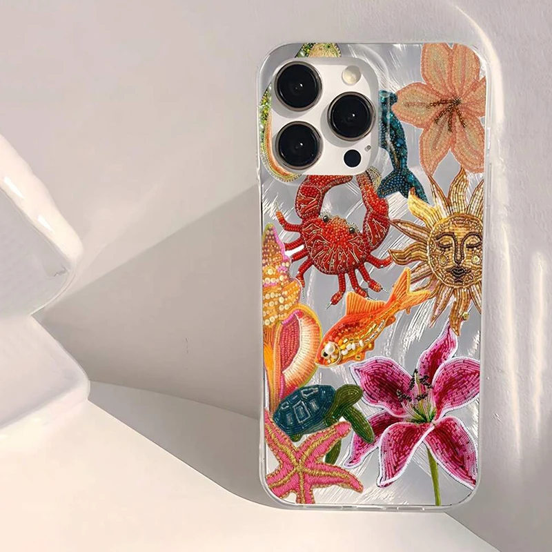 Etui na telefon w kształcie serca z gwiazdkami, krabami, rybami i kwiatowymi wzorami do iPhone 17 16 Pro Max… Etui na telefon w kształcie serca z gwiazdkami, krabami, rybami i kwiatowymi wzorami do iPhone 17 16 Pro Max…