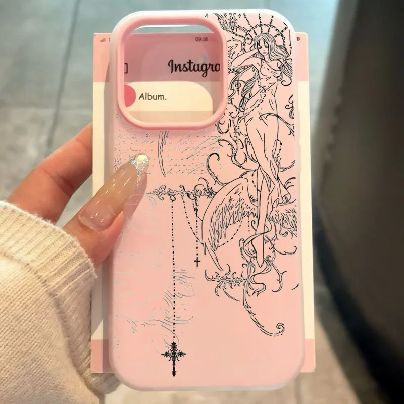 Etui na telefon w stylu gotyckim z rysunkiem anioła i krzyża do iPhone 11 12 13 14 15 16 17 Pro Max XS X XR… Etui na telefon w stylu gotyckim z rysunkiem anioła i krzyża do iPhone 11 12 13 14 15 16 17 Pro Max XS X XR…