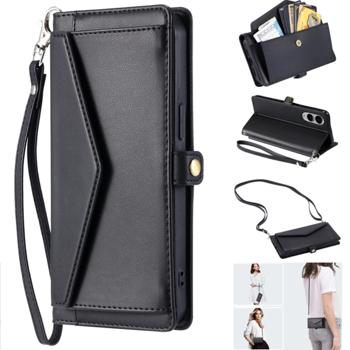 Etui portfelowe z smyczą, skórzane, do Samsung Galaxy A17 A37 A57 A06 A16 A26 A36 A56 A15 A35 A55 A14 A34 A54…