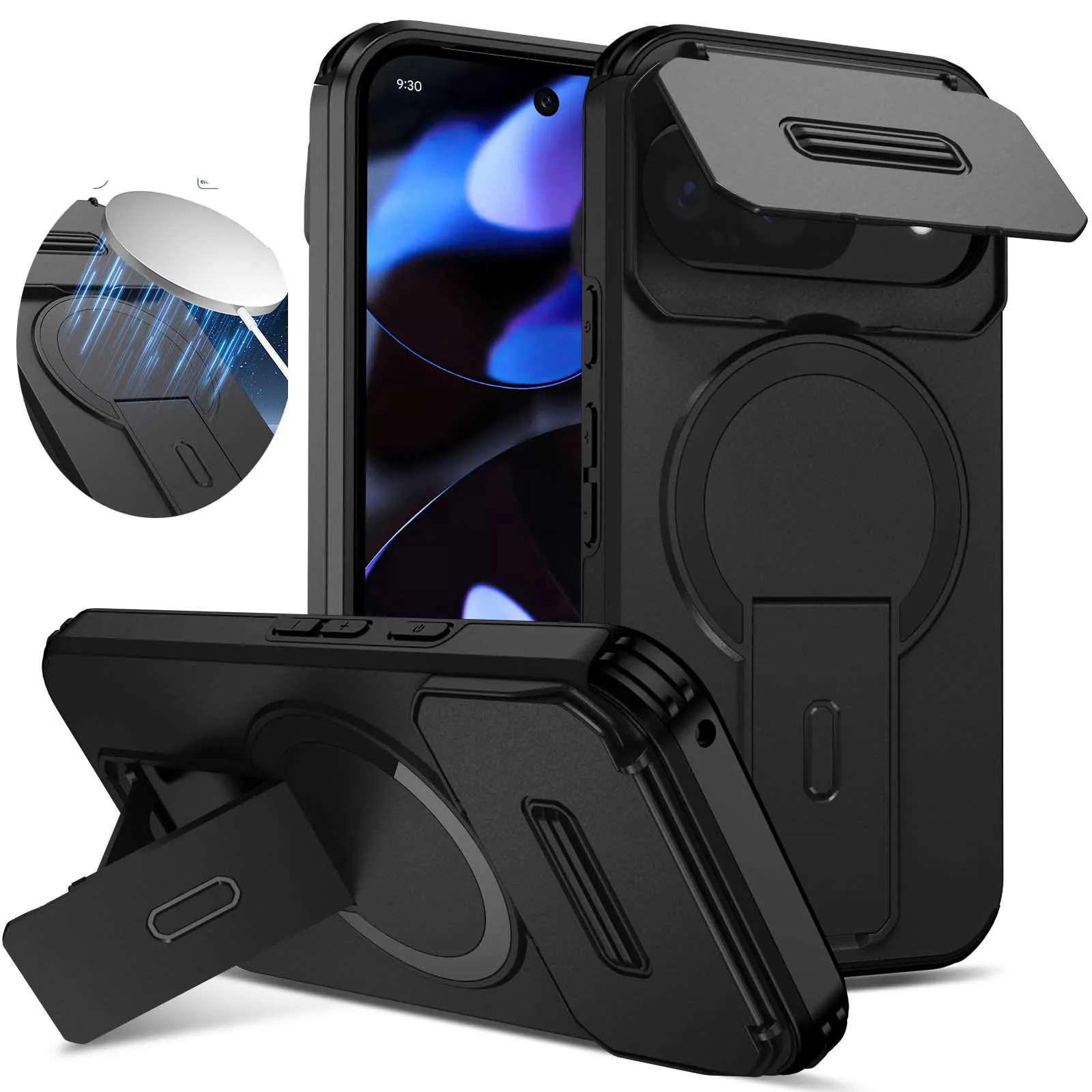 Etui z magnetycznym pierścieniem i przesuwaną osłoną obiektywu aparatu do Google Pixel 9 Pro XL, pasujące… Etui z magnetycznym pierścieniem i przesuwaną osłoną obiektywu aparatu do Google Pixel 9 Pro XL, pasujące…