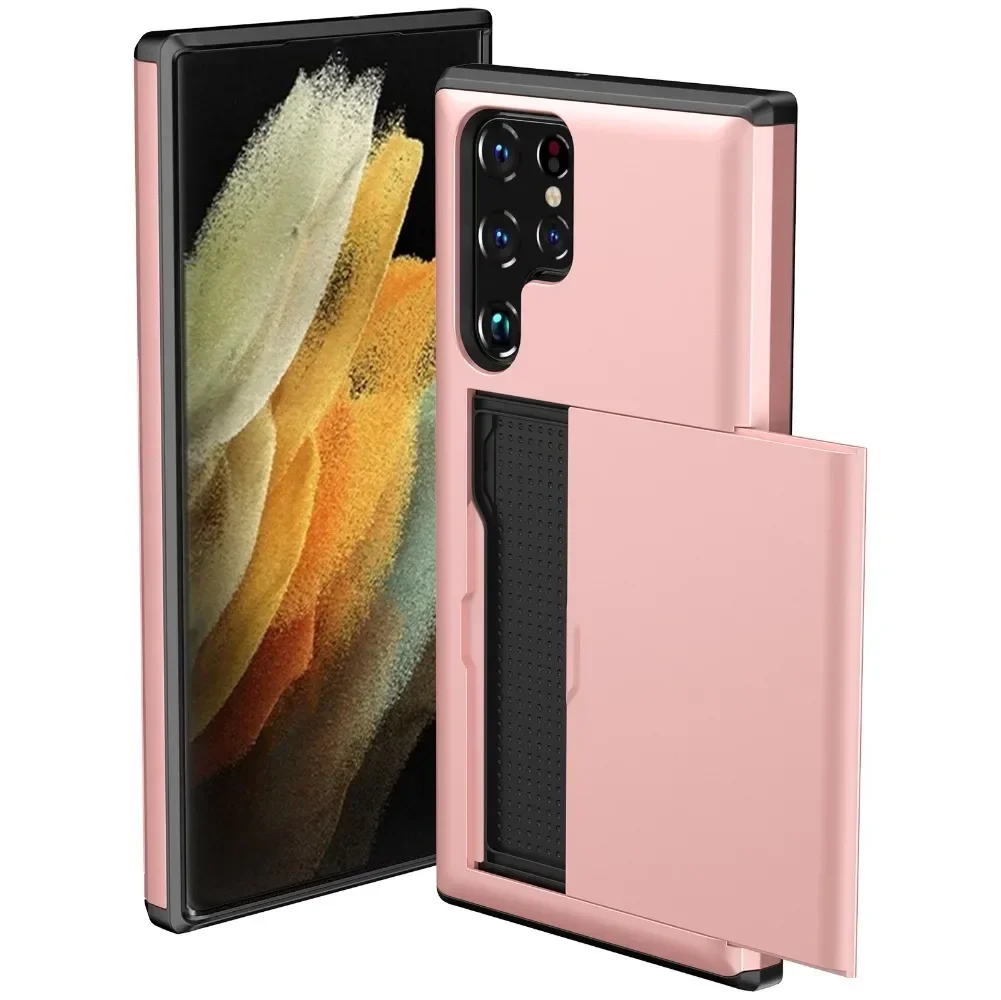 Etui z przesuwaną klapką na kartę do Samsung Galaxy S24 S25 S26 Ultra S24 S23 S22 S21 S20 FE, twarde etui na…