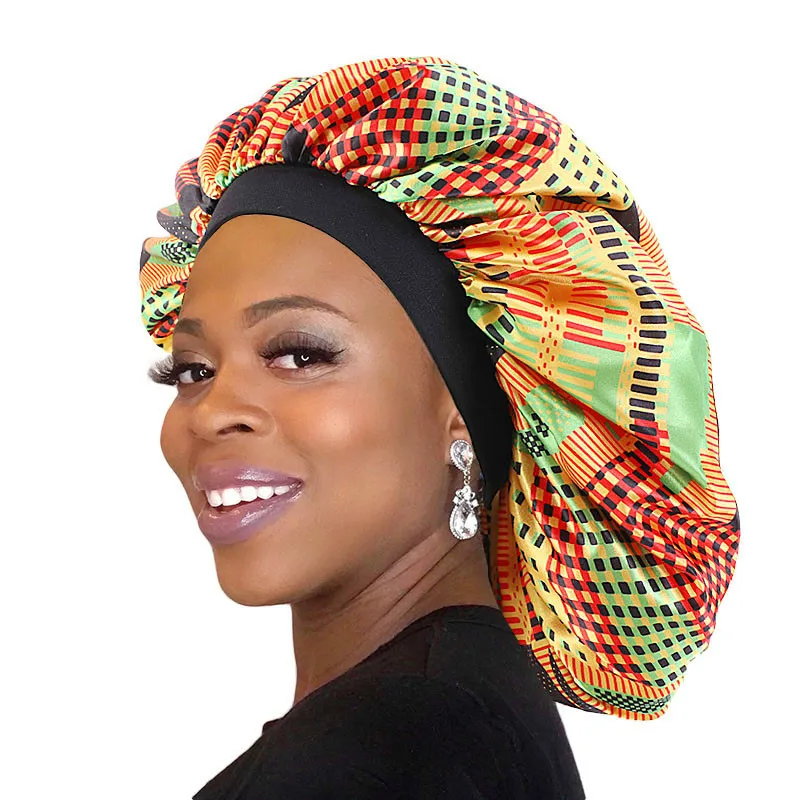 Extra Large Elastic Band Women Head Wrap Satin Bonnet Sleep Cap African Pattern Print Bonnet Ladies Night Cap…