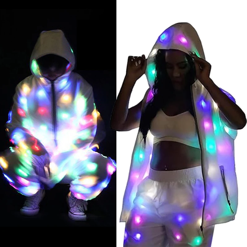 Fajne ubrania z diodami LED, świecąca kurtka męska, moda cyberpunk, kamizelka sceniczna dla kobiet, strój… Fajne ubrania z diodami LED, świecąca kurtka męska, moda cyberpunk, kamizelka sceniczna dla kobiet, strój…