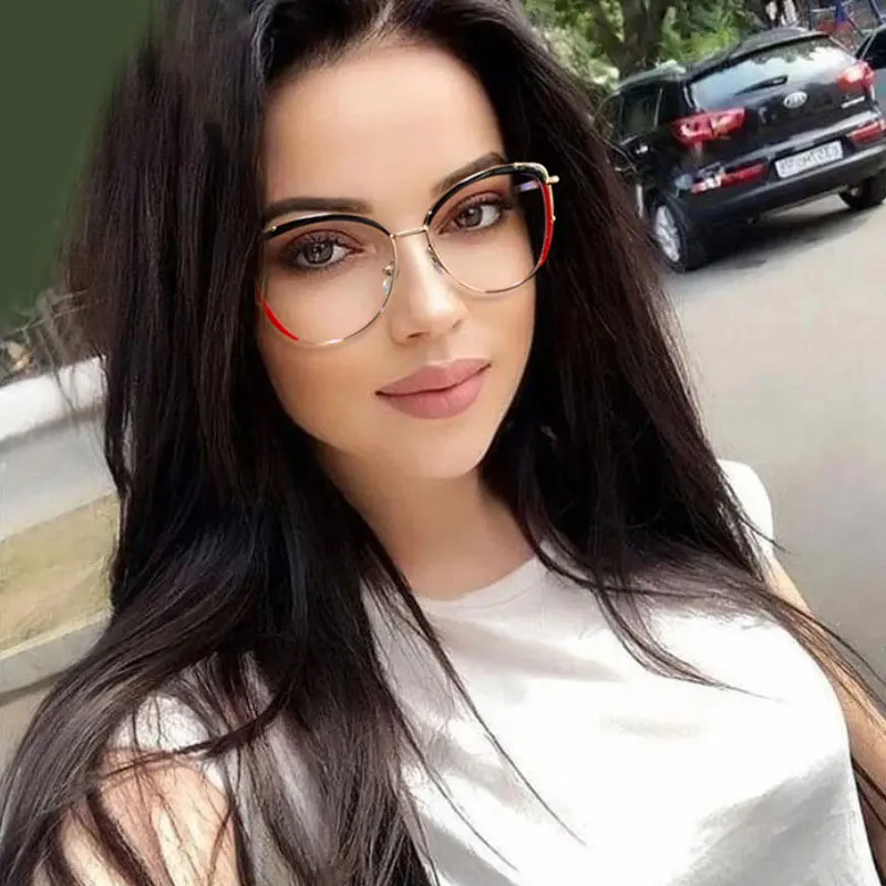 Fashion Women Eyeglasses Metal Spring Leg Frames Colorful Anti Blue Light TR90 Myopia Glasses Plain Glasses…