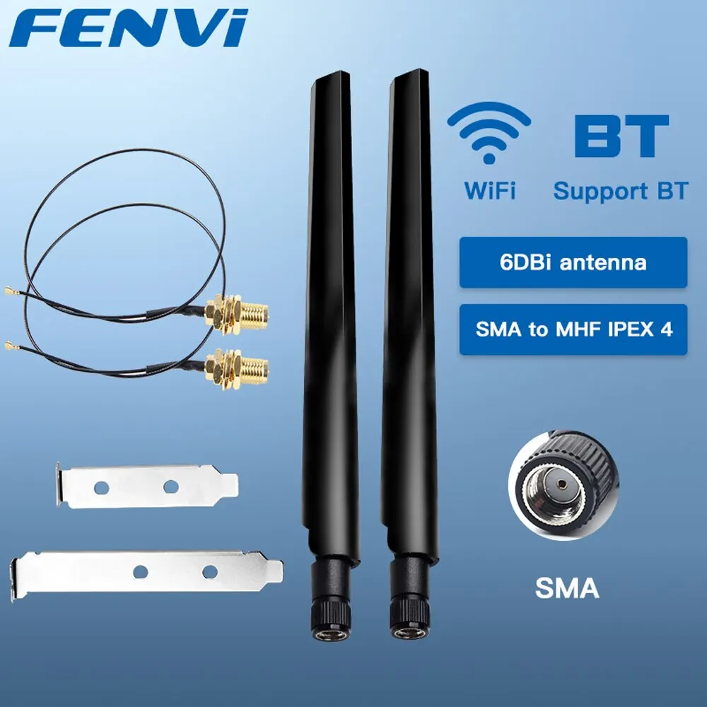 FENVI 2PcsX6Dbi Antenna Set AX210 NGFF M.2 WiFi Card 2.4/5GHz Dual Band MHF4 Extension Cable To WiFi RP-SMA…