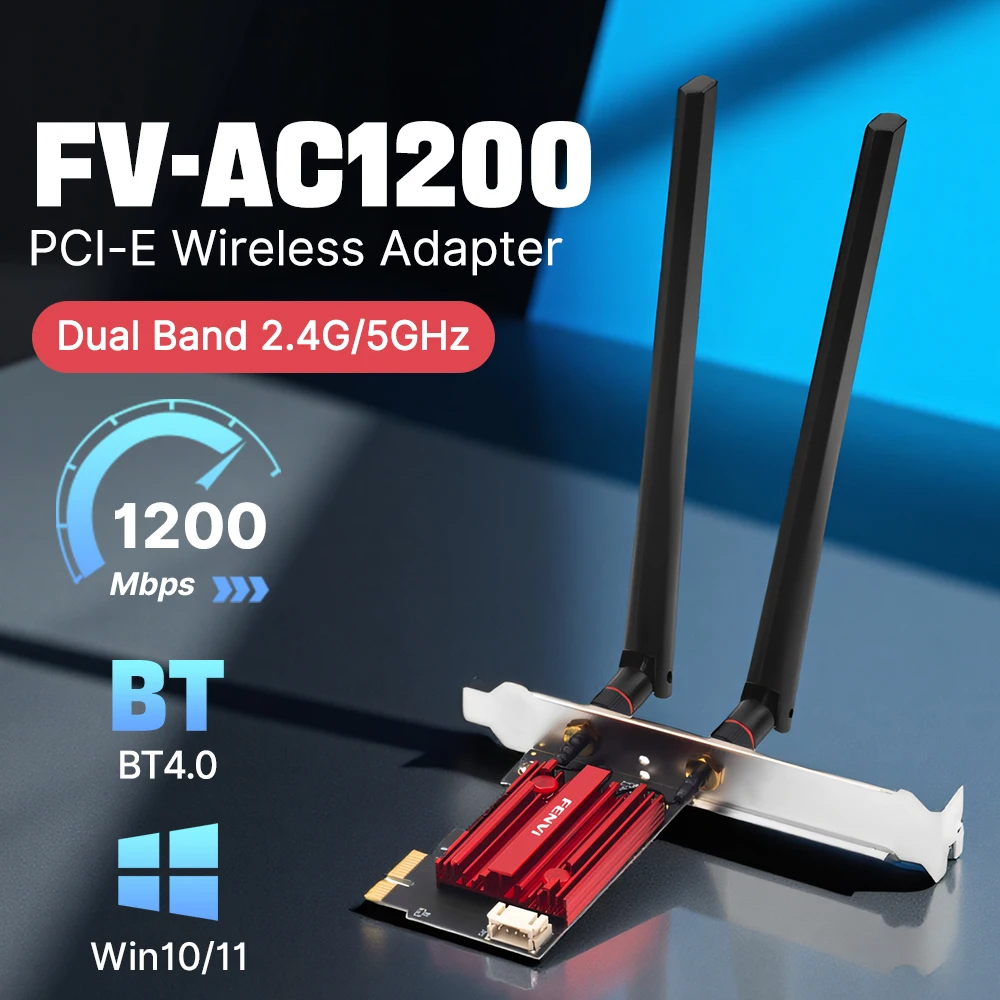 FENVI WIFI 5 AC1200 Adapter bezprzewodowy Bluetooth 4.0 Dual Band 2.4G/5GHz PCI-E 802.11AC Karta sieciowa…