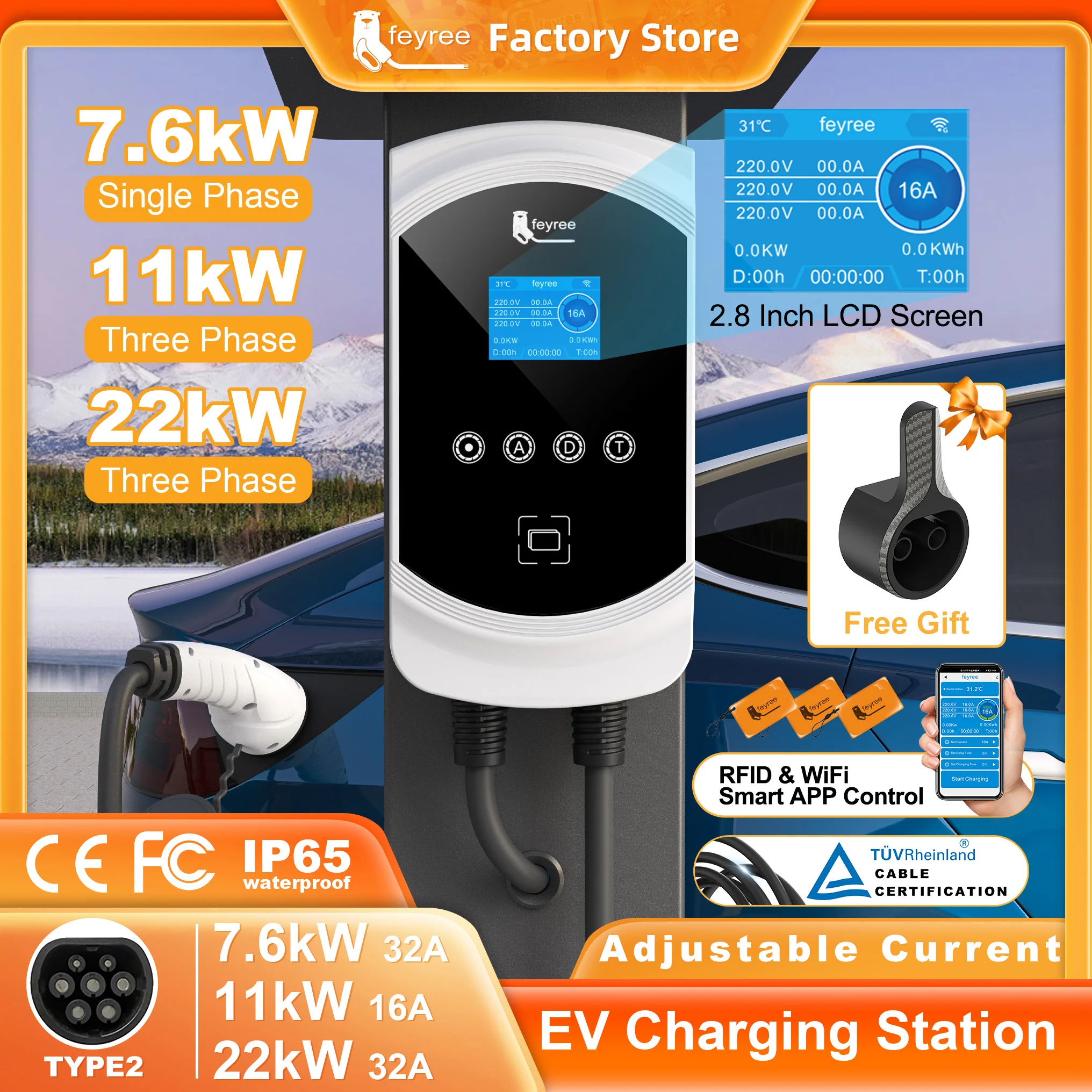 feyree Ładowarka EV 32A 7.6KW Type2 Ładowarka samochodowa EVSE Wallbox 11KW 22KW 3-fazowe gniazdo IEC62196-2… feyree Ładowarka EV 32A 7.6KW Type2 Ładowarka samochodowa EVSE Wallbox 11KW 22KW 3-fazowe gniazdo IEC62196-2…