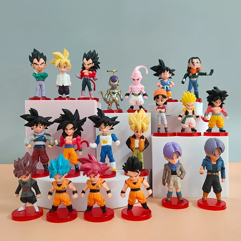 Figurki Dragon Ball Saiyan Goku Mini Anime rysunek 20 stylów zabawki modele anim dla prezent urodzinowy dla…