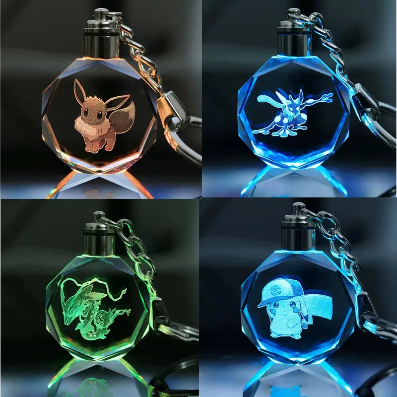 Figurki Pokemon Anime Pikachu Charizard Mewtwo Eevee Kolekcja Kryształowa Świecący Brelok Model Zabawka…