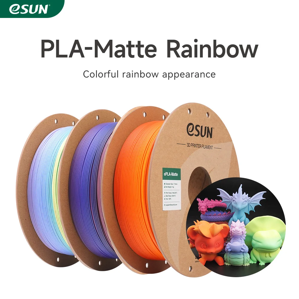 Filament do drukarki 3D ESUN PLA 1.75mm 1KG Rainbow Matte PLA, matowy filament PLA w kolorach tęczy do…