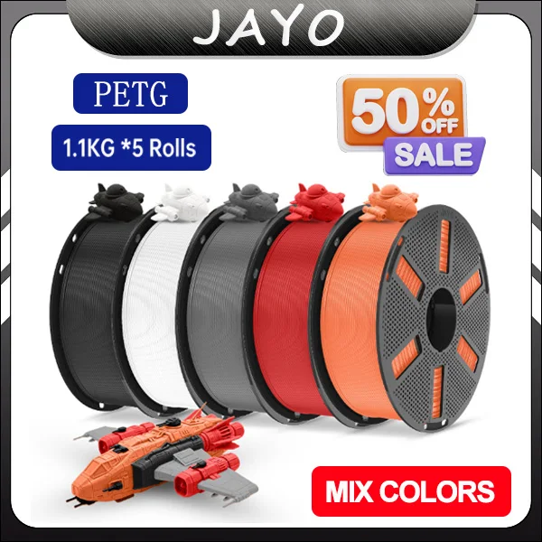 Filament do drukarki 3D JAYO PETG 1.75MM 5 rolek PETG do drukarek 3D FDM, materiał do druku 3D, 1.1KG/rolka Filament do drukarki 3D JAYO PETG 1.75MM 5 rolek PETG do drukarek 3D FDM, materiał do druku 3D, 1.1KG/rolka