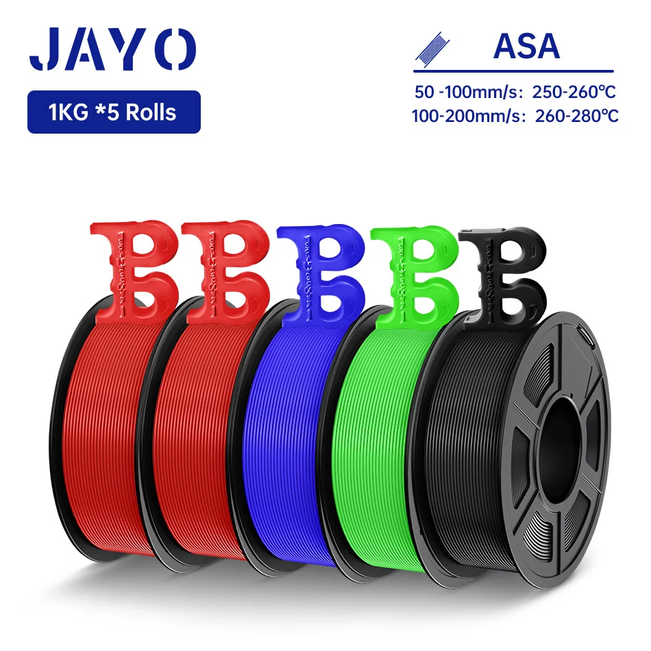 Filament JAYO 3D ASA 1.75mm 5 rolek, odporny na ciepło i warunki atmosferyczne, filament ASA do drukarek 3D…