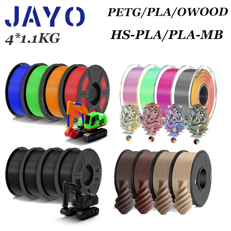 Filamenty do drukarek 3D JAYO PETG/PLA/HSPLAMB/PETG NOC/SKFC/PLA PLUS 4 rolki 1,75 mm, schludnie nawinięte…