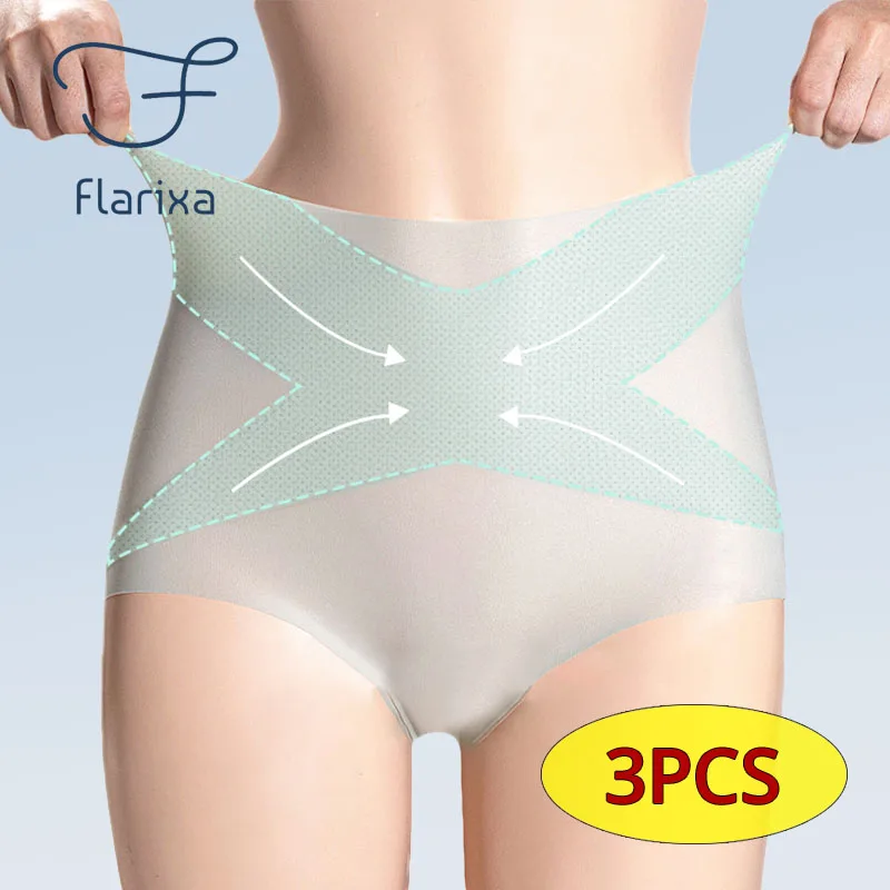 Flarixa 3 szt. Bezszwowe majtki z wysokim stanem dla kobiet Ultra cienkie majtki z lodowego jedwabiu wygodne…