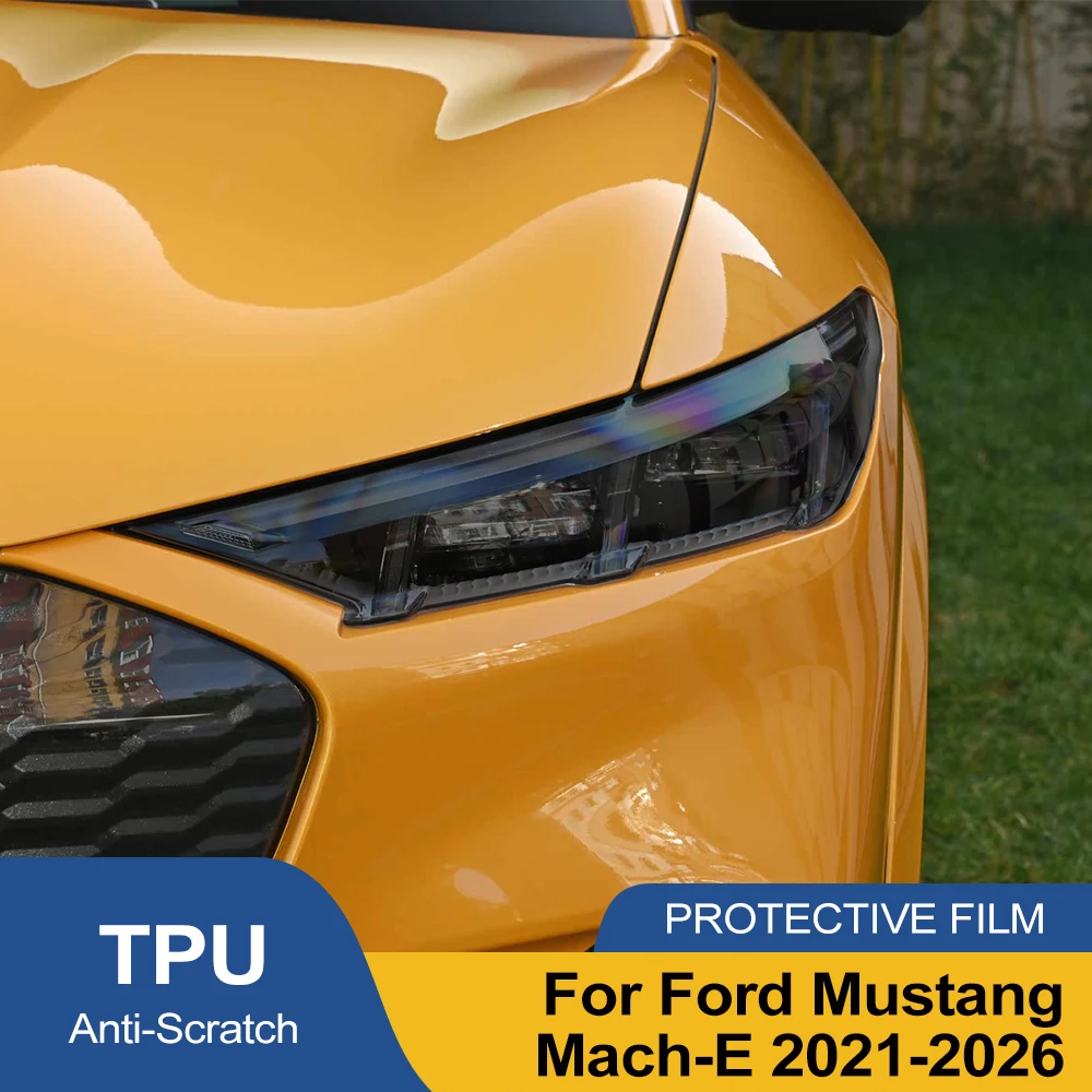 Folia ochronna na reflektory samochodowe Ford Mustang Mach-E 2021-2023, TPU PPF, wysoki połysk, dymny czarny…