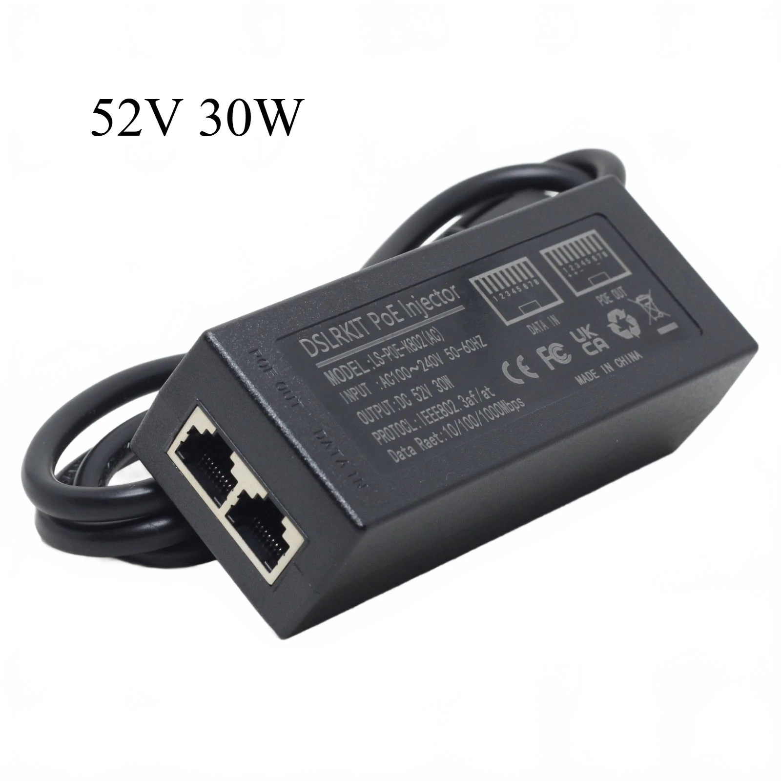 Gigabitowy injector PoE+ 802.3AT 52V 30W z aktywnym adapterem i automatyczną detekcją. Gigabitowy injector PoE+ 802.3AT 52V 30W z aktywnym adapterem i automatyczną detekcją.