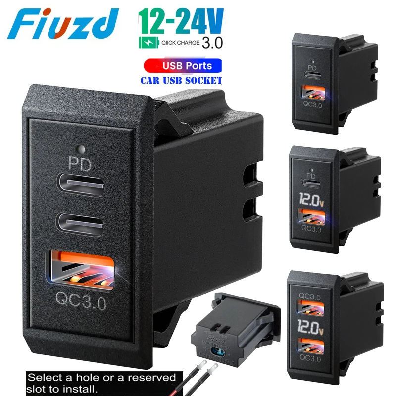 Gniazdo zasilania 12V 24V z wyjściem USB 54W, podwójny port USB-C PD, szybkie ładowanie 3.0, gniazdo ładowarki… Gniazdo zasilania 12V 24V z wyjściem USB 54W, podwójny port USB-C PD, szybkie ładowanie 3.0, gniazdo ładowarki…