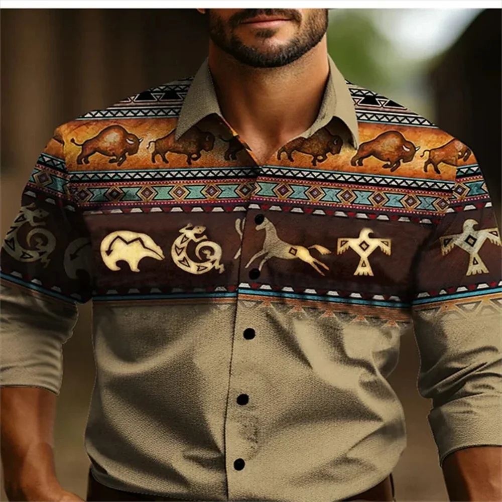Gorący sprzedający się męski koszula z nadrukiem w stylu retro Western dla gra na świeżym powietrzu, wygodne i…