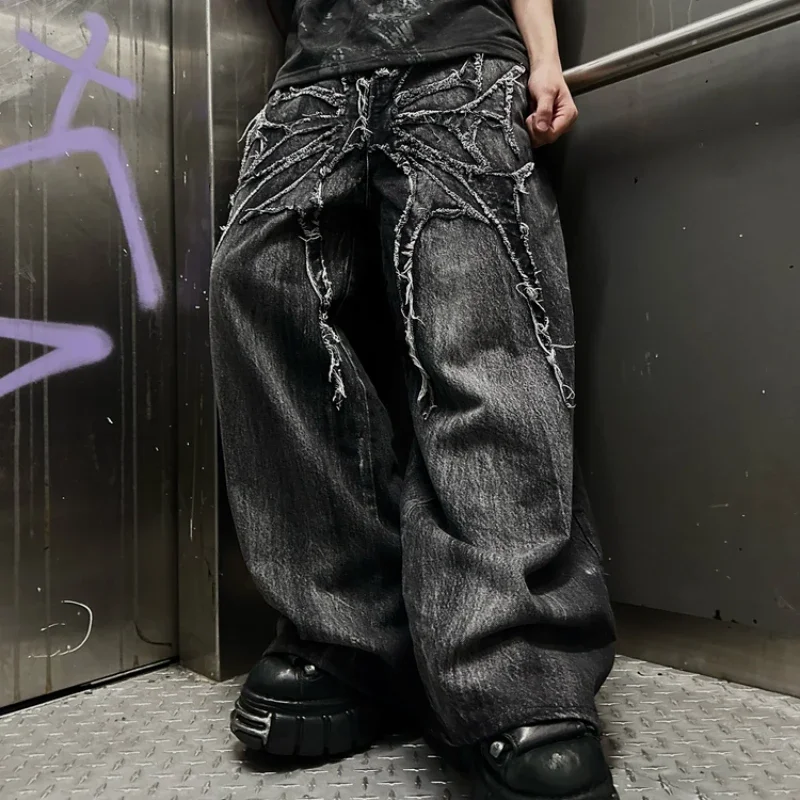 Gothic Retro Oversized Baggy Fit Unisex Mopping Pants Y2K Phantom Jeans High Street Spider Embroidered Patch… Gothic Retro Oversized Baggy Fit Unisex Mopping Pants Y2K Phantom Jeans High Street Spider Embroidered Patch…