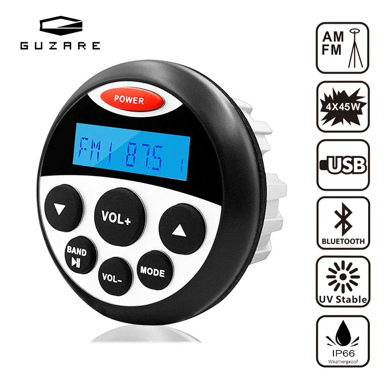 GUZARE wodoodporne morskie Stereo Bluetooth Radio samochodowe 4*45 watów odbiornik FM AM łódź odtwarzacz MP3…