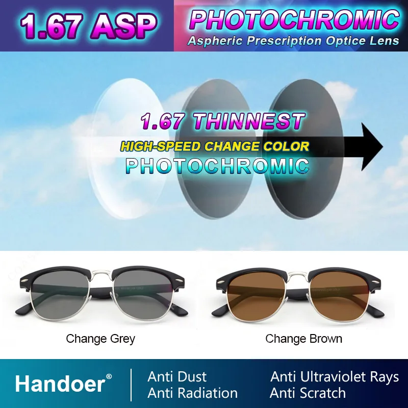 Handoer 1.67 fotochromowe pojedyncze Vision optyczne soczewki korekcyjne szybka zmiana koloru wrażliwe na… Handoer 1.67 fotochromowe pojedyncze Vision optyczne soczewki korekcyjne szybka zmiana koloru wrażliwe na…