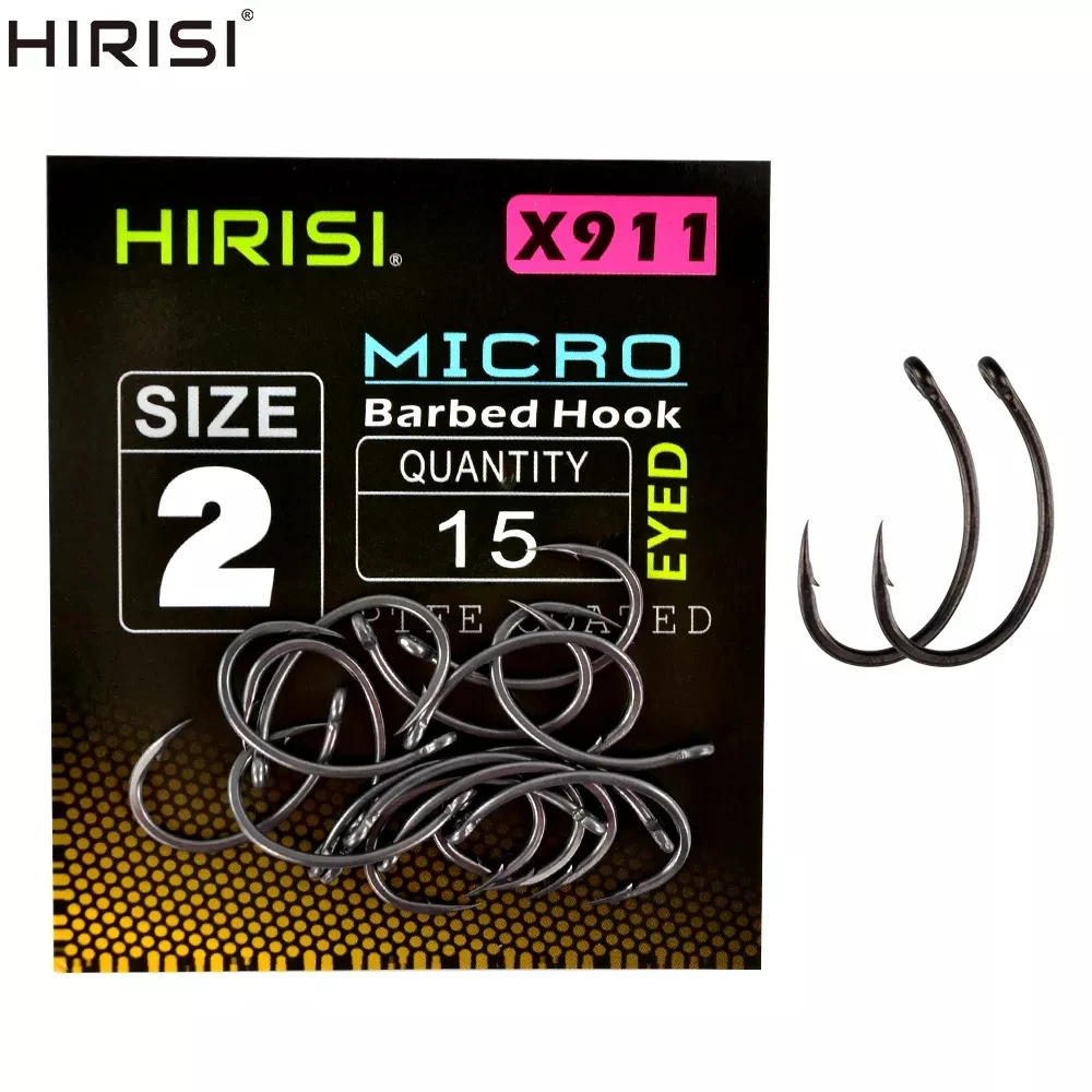 Hirisi 15 sztuk Micro Barbed PTFE Coated High Carbon Steel Fish Hook With Eye Carp Fishing Accessories X911