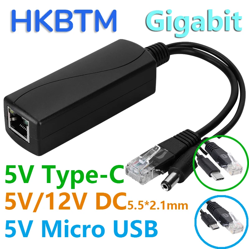 HKBTM Gigabit PoE Splitter Micro USB/Type-C/DC Power over Ethernet dla kamery IP/Raspberry PI/sensecap/Bobcat HKBTM Gigabit PoE Splitter Micro USB/Type-C/DC Power over Ethernet dla kamery IP/Raspberry PI/sensecap/Bobcat