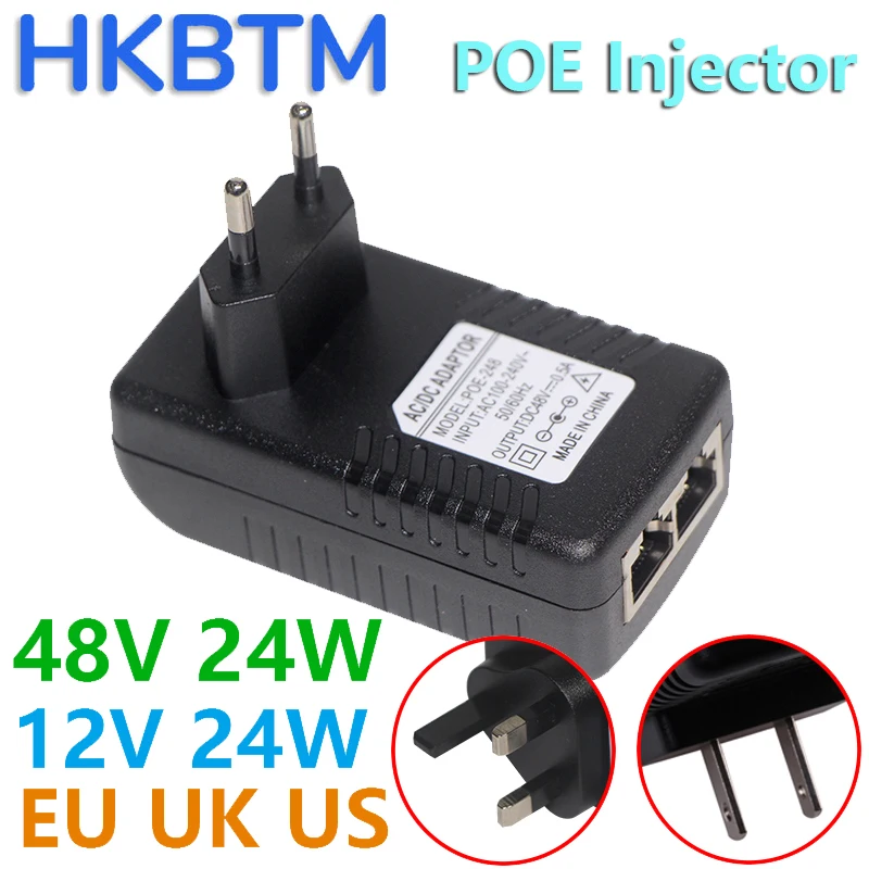 HKBTM POE Injector 48V 24V 12V 24W EU US UK AU Wtyczka do kamery CCTV IP Zasilanie Ethernet Adapter Phone AP HKBTM POE Injector 48V 24V 12V 24W EU US UK AU Wtyczka do kamery CCTV IP Zasilanie Ethernet Adapter Phone AP
