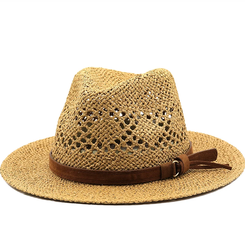Hollow Men Raffia słomkowy kapelusz Słomiane kowbojskie kapelusze Western Beach Filcowe kapelusze…