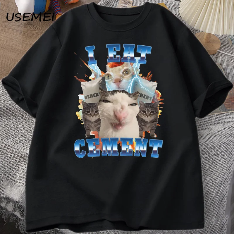 I Eat Cement Funny Cat Meme Tee Shirt Cotton Short Sleeve Stupid Ugly Cats Printed T Shirt Casual O Neck…