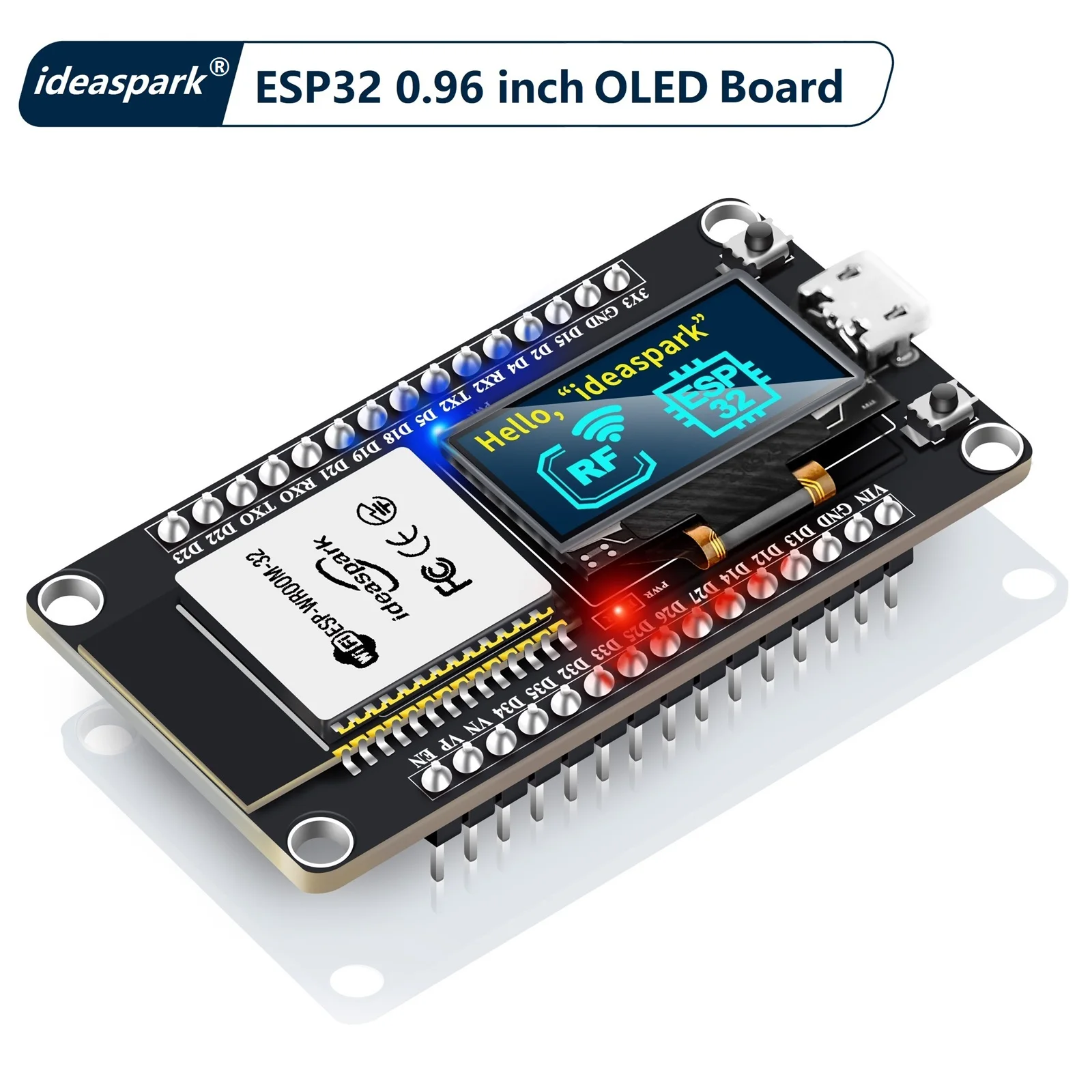 ideaspark ® Płytka rozwojowa ESP32 z 0,96-calowym wyświetlaczem OLED, CH340, modułem bezprzewodowym WiFi+BLE…