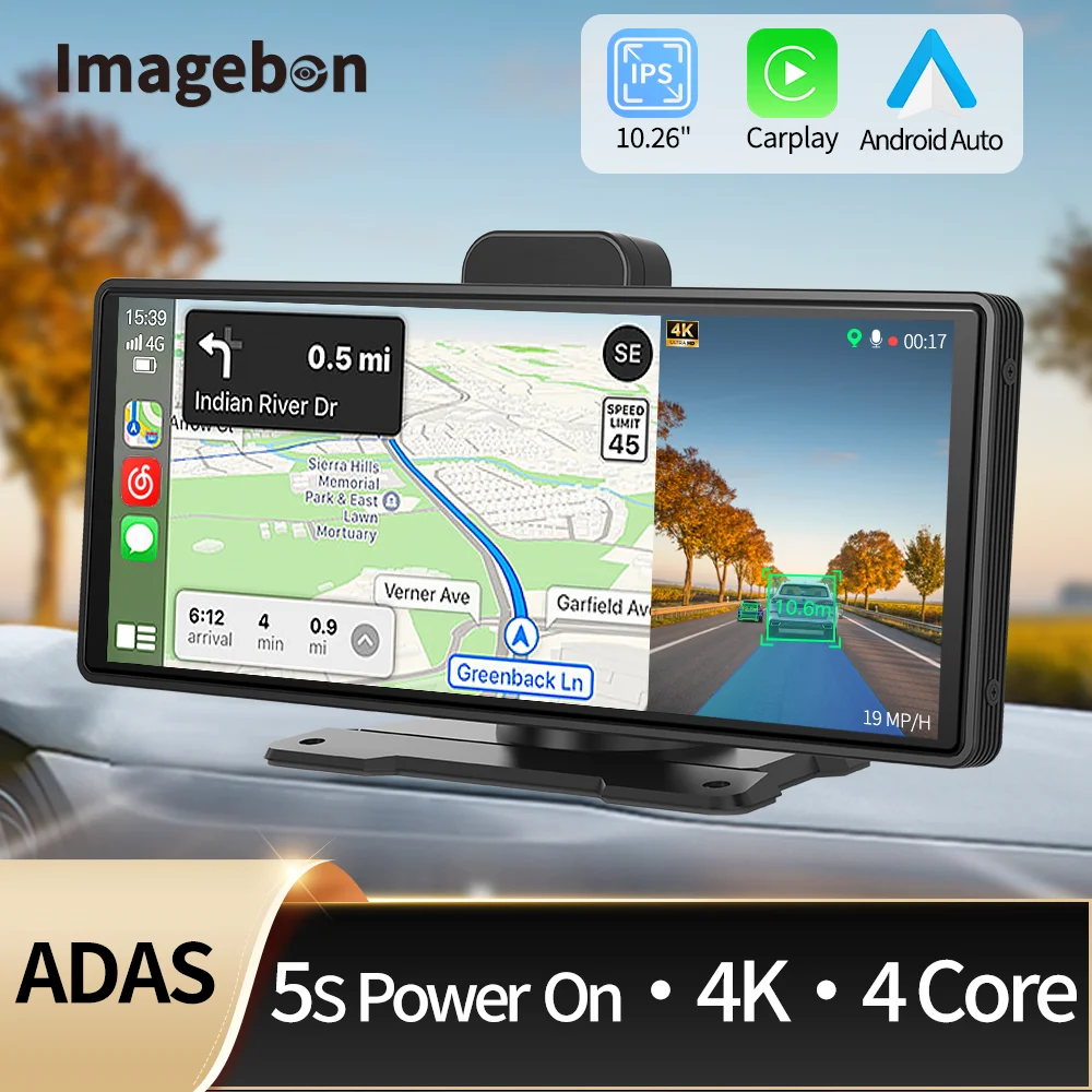 Imagebon 10.26″/11.4″ 4K Kamera samochodowa ADAS Bezprzewodowy CarPlay Android Auto Rejestrator jazdy AUX 5G…