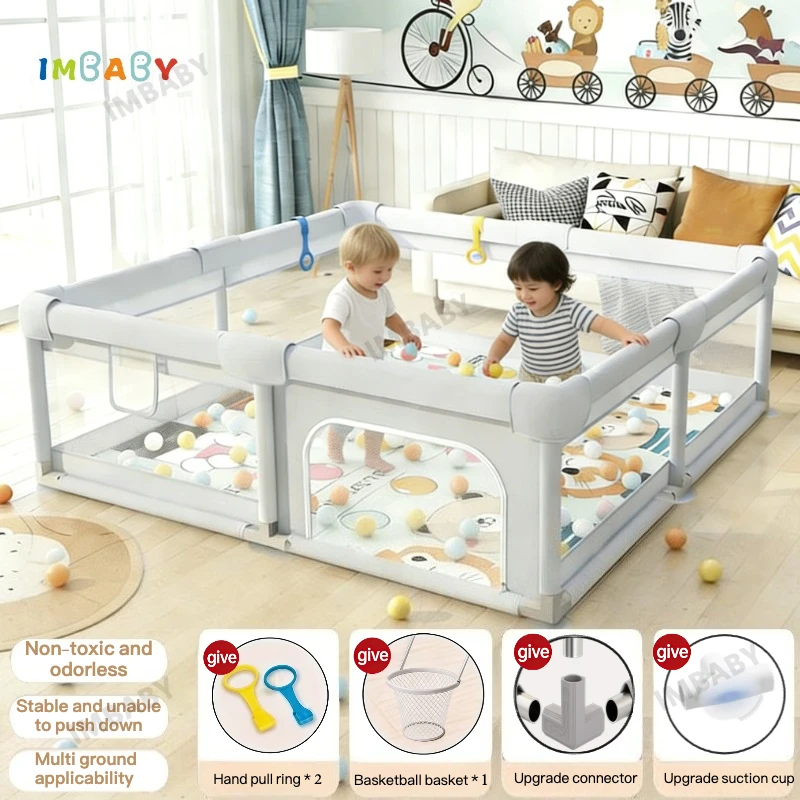 IMBABY 150/180/160/200cm Ulepszona Kojca Bezpieczeństwa dla Dzieci | Duży kwadratowy basen z piłeczkami…