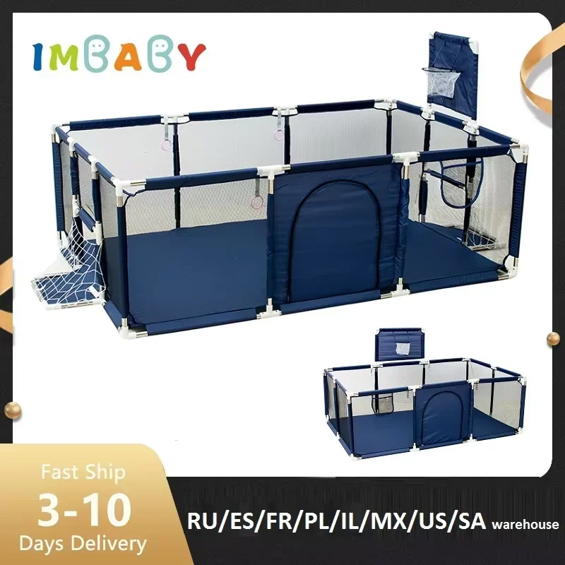 IMBABY Kojce dla dzieci z ramą do koszykówki Corralito, plac zabaw dla niemowląt do użytku w pomieszczeniach…