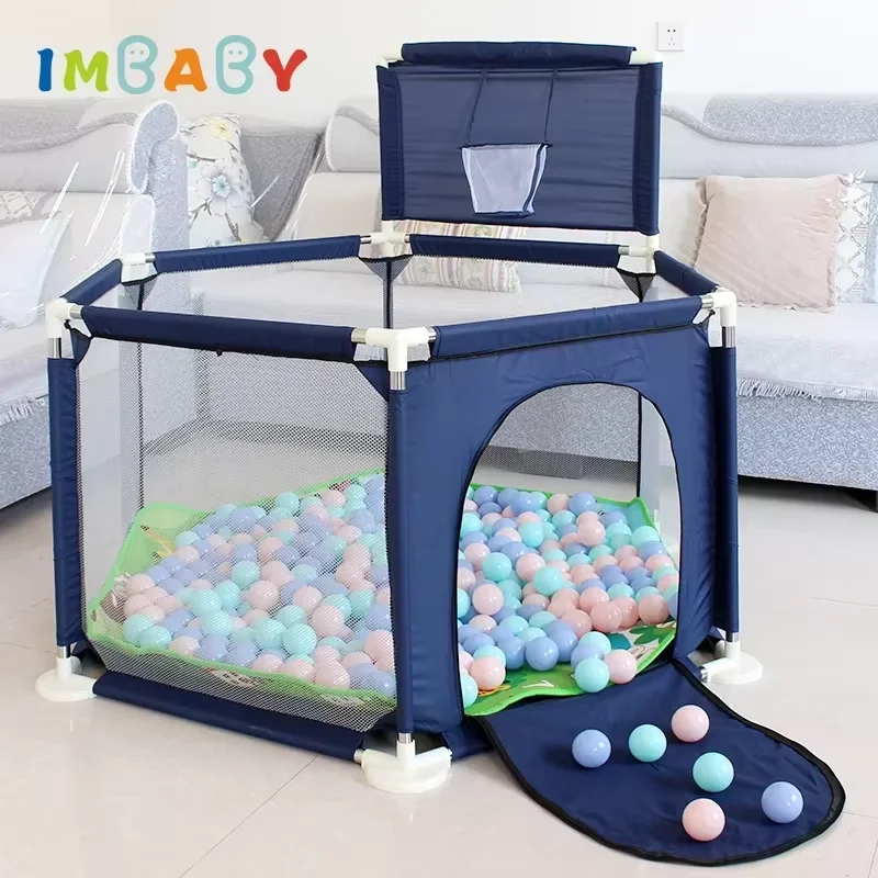 IMBABY Kojec dziecięcy Sześciokątny kojec dla dzieci z obręczą do koszykówki Plac zabaw dla dzieci Zajęcia…