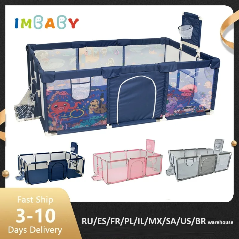 IMBABY nowy kojec dla dzieci Cartoon Baby Palypens koszykówka plac zabaw dla dzieci płot dla dzieci bariery…