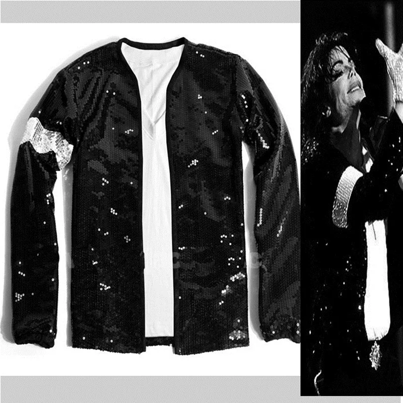 Impersonator Michael Joseph Jackson Kostiumy Kurtka Sequies Czarna błyszcząca kurtka