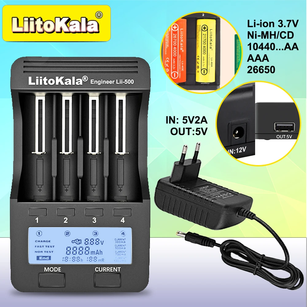 Inteligentna ładowarka LiitoKala Lii-500 do akumulatorów 18650/26650/AA/AAA/Ni-MH/Li-ion, wyświetlacz LCD… Inteligentna ładowarka LiitoKala Lii-500 do akumulatorów 18650/26650/AA/AAA/Ni-MH/Li-ion, wyświetlacz LCD…