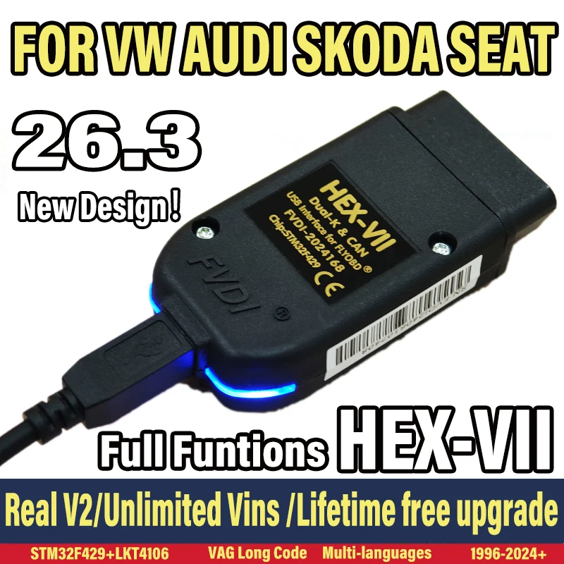 Interfejs VAGCOM 2025 Unlimited Vins VCDS-CAN HEX V2 Aktualizacja V26.3 Dla VW AUDI Skoda Seat Wielojęzyczne…