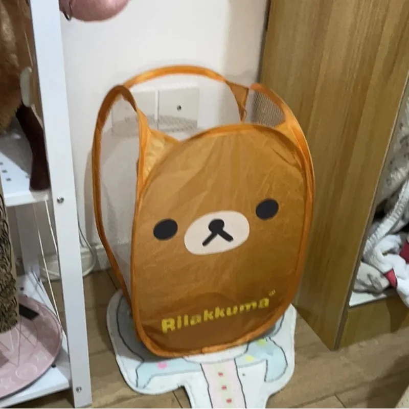 Japoński kosz na pranie Rilakkuma z siatki, składany, o dużej pojemności, kreskówkowy, przenośny, z ramką do…